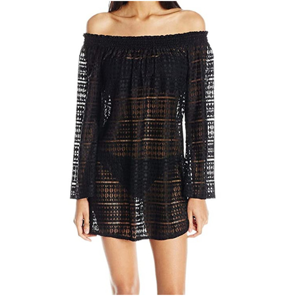 Kenneth Cole Bell Sleeve Smocked Neckline Cover Up Dress Black Size XL - Picture 1 of 2